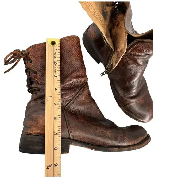 Bed Stu Cheshire Womens Boots Perforated Tie Back Size 9 Benchmade Cognac - Picture 9 of 13